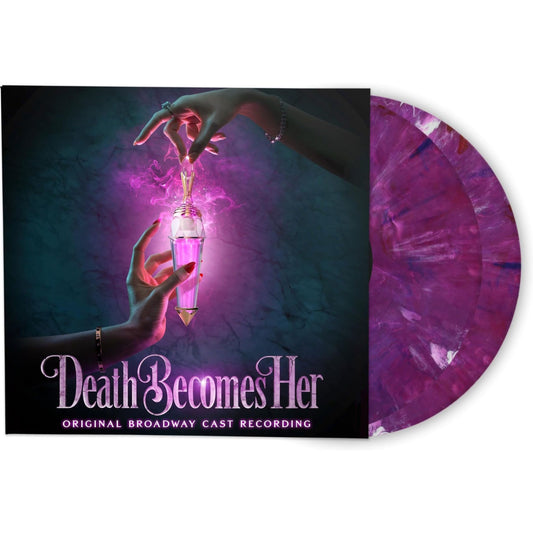 Vinyl record with a cover featuring hands holding a mystical object and the text 'Death Becomes Her'.